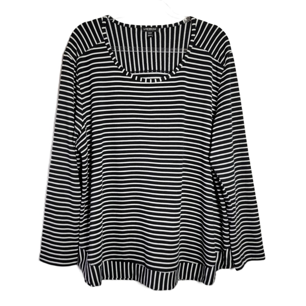 Lane Bryant‎ Soft Striped Top Plus Size 18 20 Long Sleeve Scoop Neck Black White
